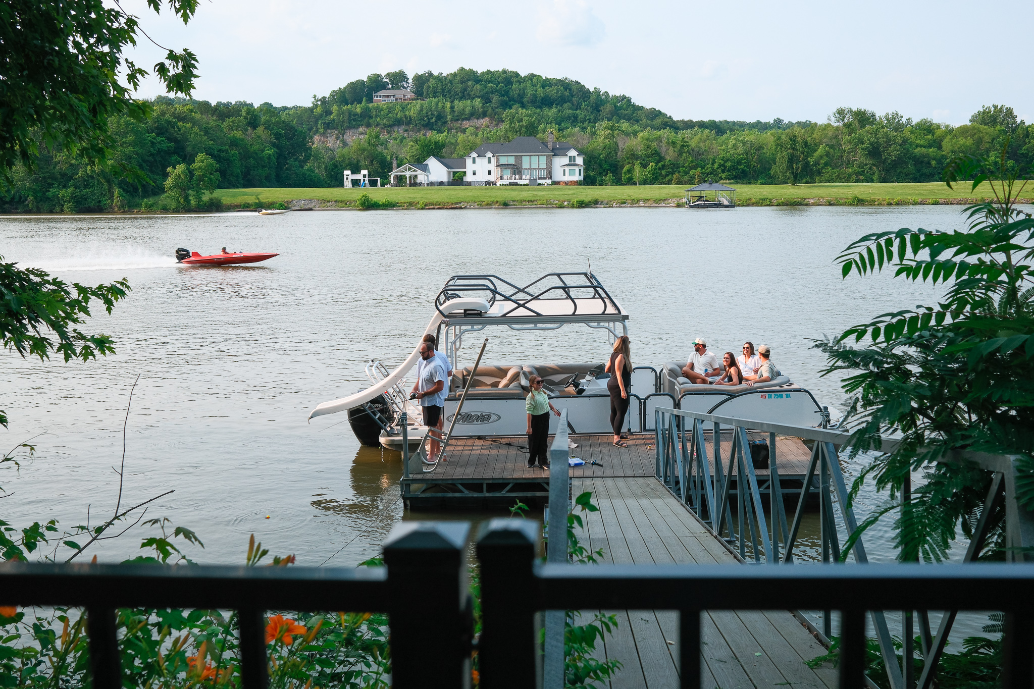 people boarding a pontoon boat rental in nashville